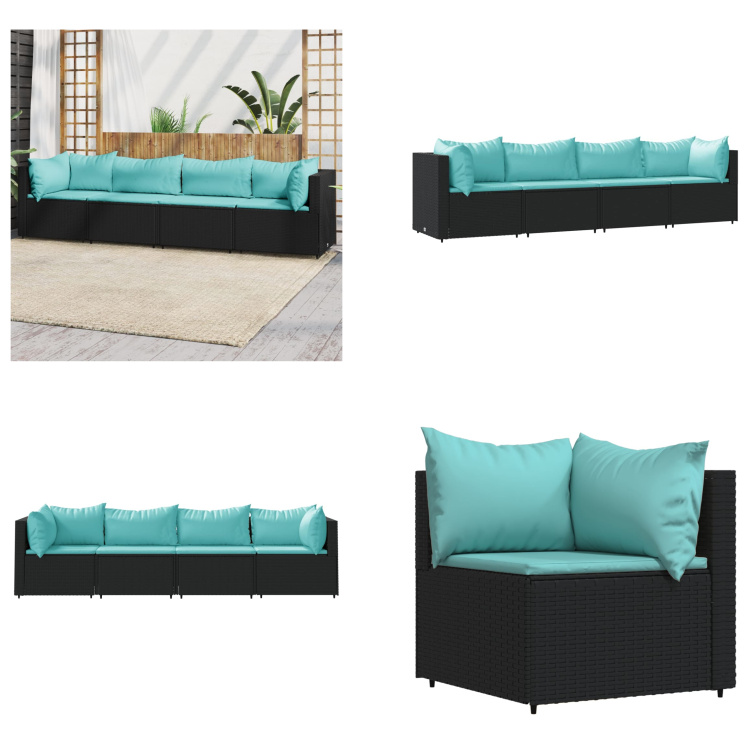 vidaXL 4 tlg. Garten Lounge Set mit Kissen Schwarz Poly Rattan - Garten Lounge Set - Garten Lounge Sets - Outdoor Lounge Set - Lounge Set Terrasse