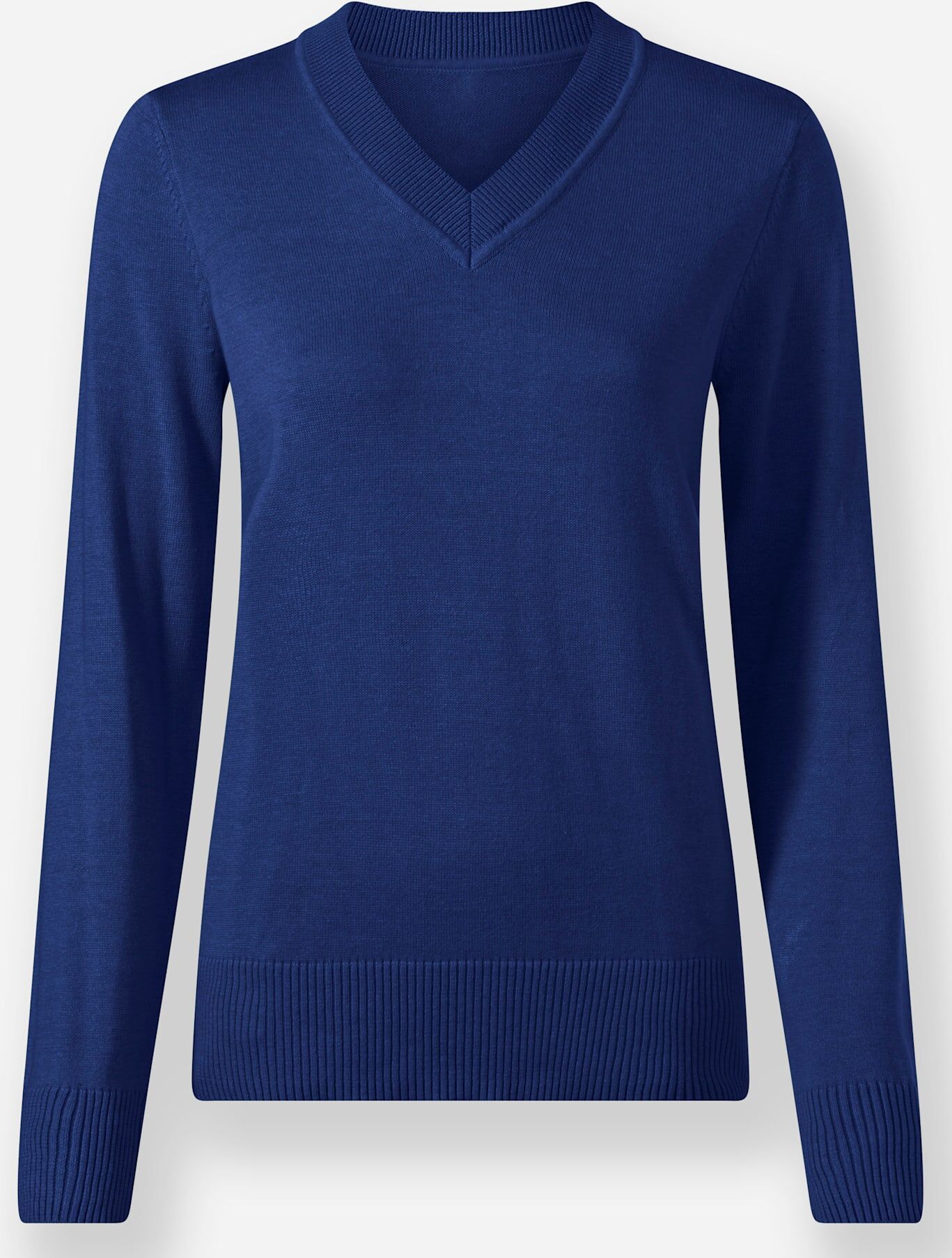 V-Ausschnitt-Pullover CASUAL LOOKS "V-Ausschnitt-Pullover", Damen, Gr. 38, blau (royalblau), 100% Baumwolle, unifarben, Pullover V-Ausschnitt-Pullover