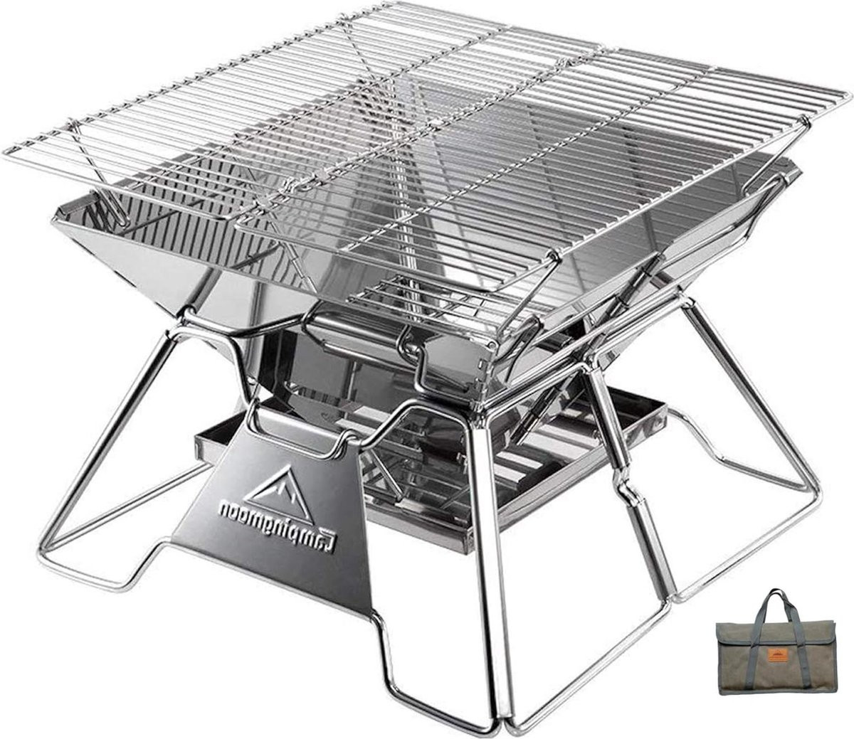 Campingmoon MT-2 Draagbare Inklapbare Grill van Roestvrij Staal met Draagtas voor Camping en Outdoor Barbecue