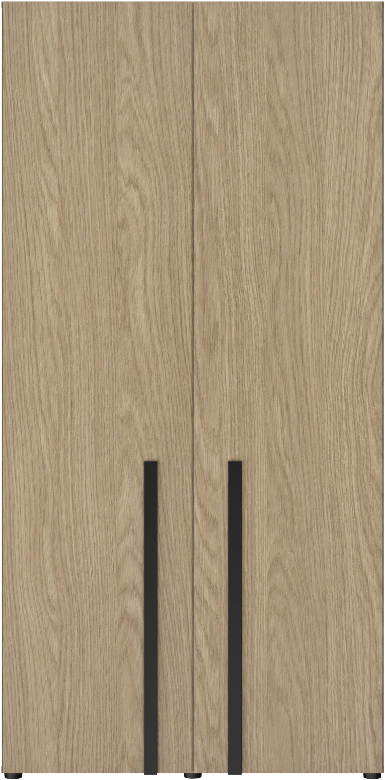 Schlafzimmer-Set GAMI "NAEL SET N2 4tlg", beige (rockwood eiche nachbildung, schwarz), Eiche Rockwood Nachbildung / Schwarz + ohne Matratze, B/H: 90cm x 200cm, Eiche Rockwood Nachbildung / Schwarz, Schlafzimmermöbel-Sets, Praktisches Bett und sehr geräumi