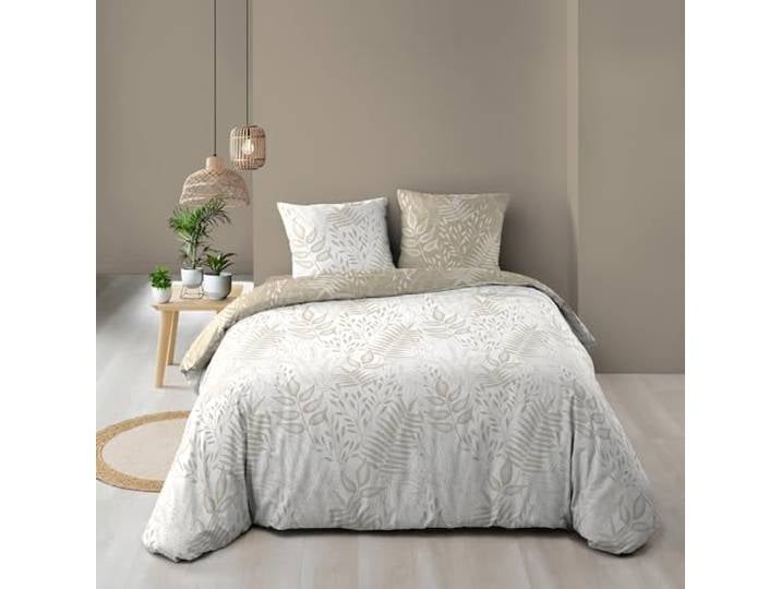 Douceur d'Intérieur\, Parure de Lit 3 Pièces (240 x 220 cm) Cassia Naturel\, 100% Coton