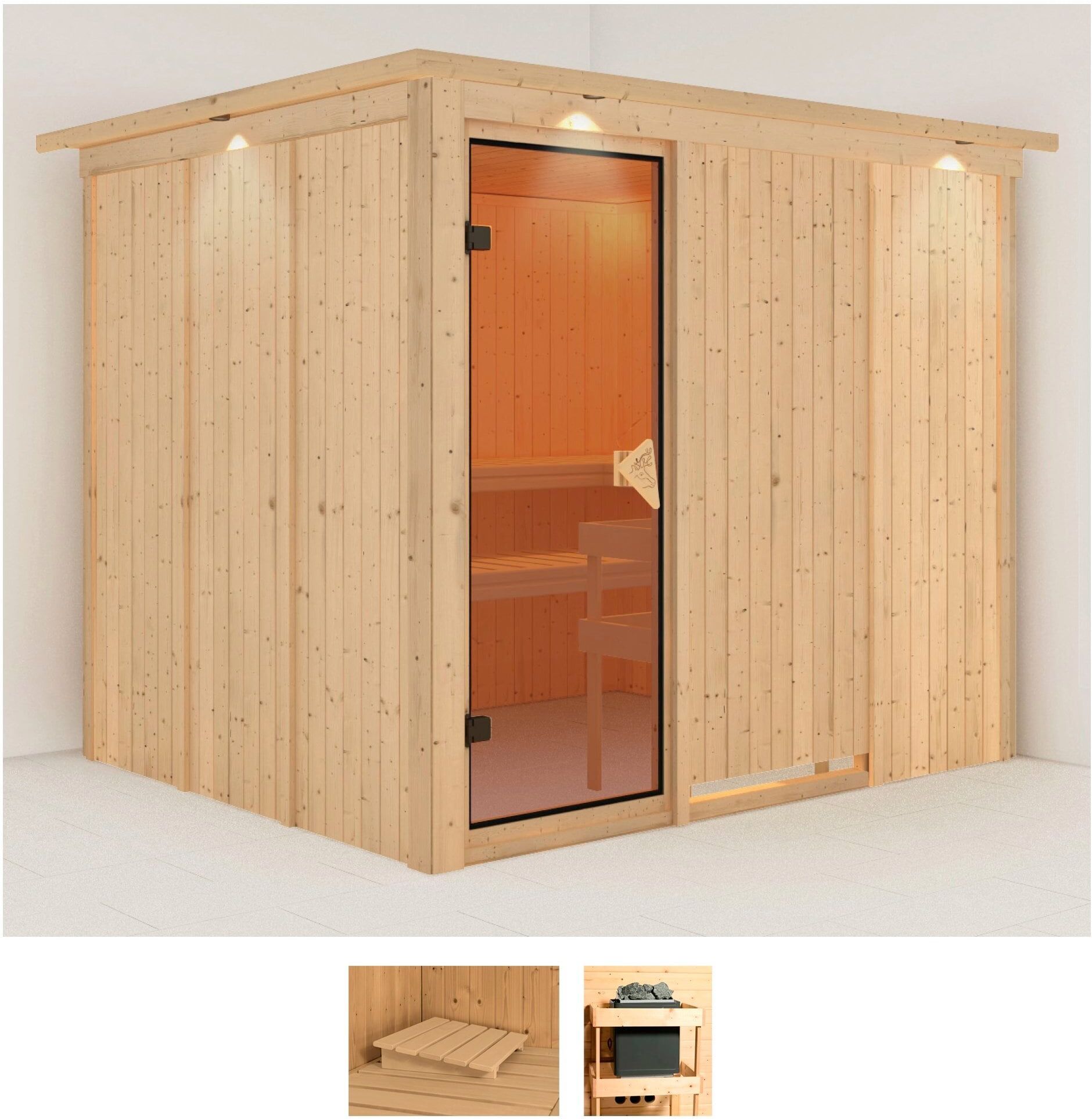 Sauna KARIBU "Gitte", beige (naturbelassen), ohne Ofen, (ohne Ofen), Saunen, ohne Ofen