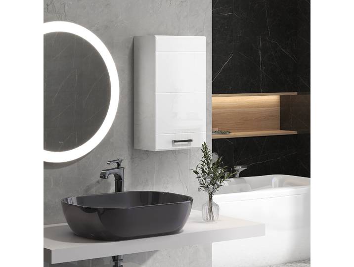kleankin Armoire SDB Murale 1 Porte 3 Niveaux Blanc