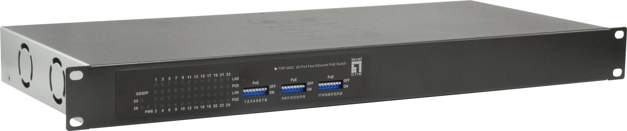 LevelOne FGP-2602W380, Unmanaged, Fast Ethernet (10/100), Vollduplex, Power over Ethernet (PoE), Rack-Einbau