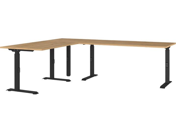 Eckschreibtisch GERMANIA GW-Agenda , schwarz (grandson, eiche, nachbildung, schwarz, schwarz, grandson, eiche, nachbildung), B:240cm H:91cm T:200cm, Tische, Eckschreibtisch, höhenverstellbar, verfügbar in verschiedenen Massen