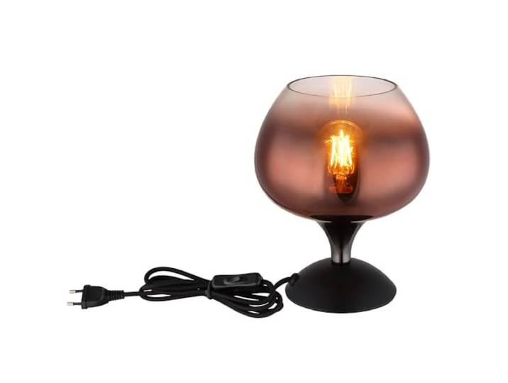 Tischleuchte Glas kupfer Tischlampe Retro Nachttischleuchte schwarz chrom, Metall, E27 Fassung, DxH 15x20,5 cm