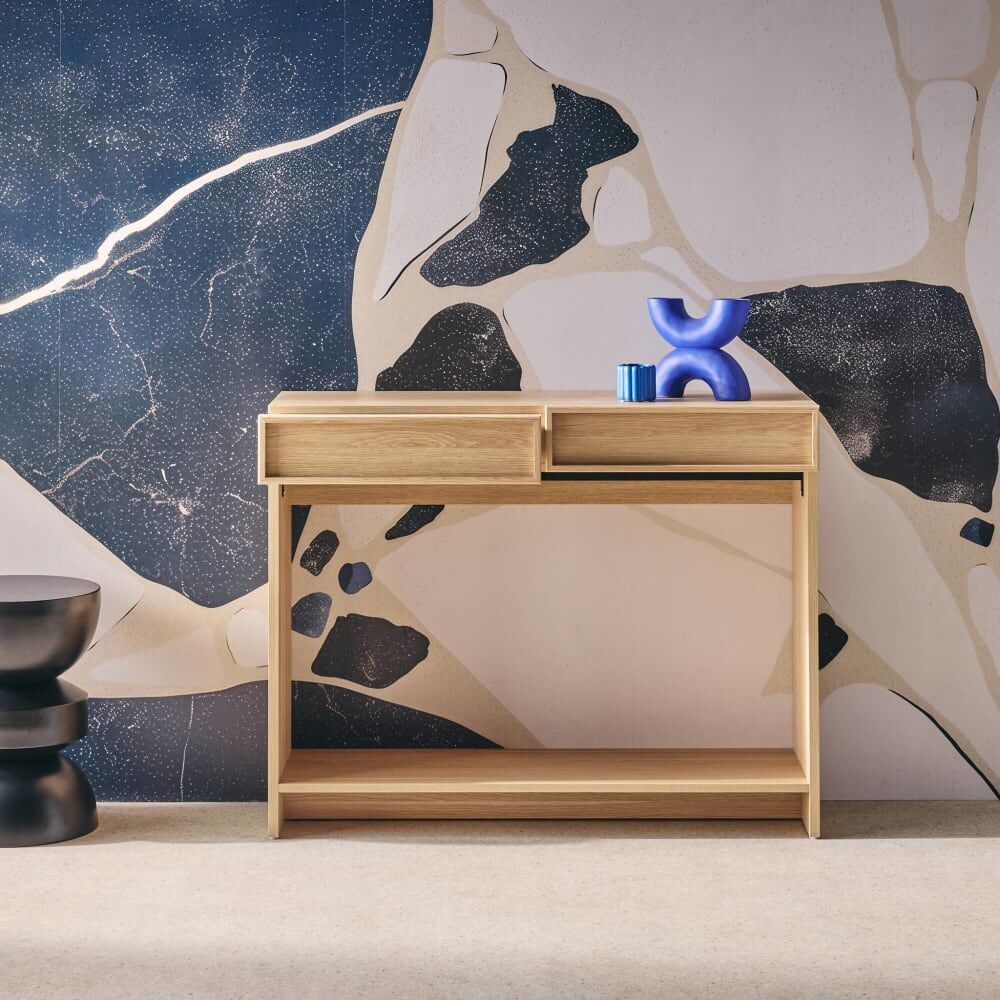 sweeek Console effet bois naturel 2 tiroirs et étagère Beige 100x78x33cm