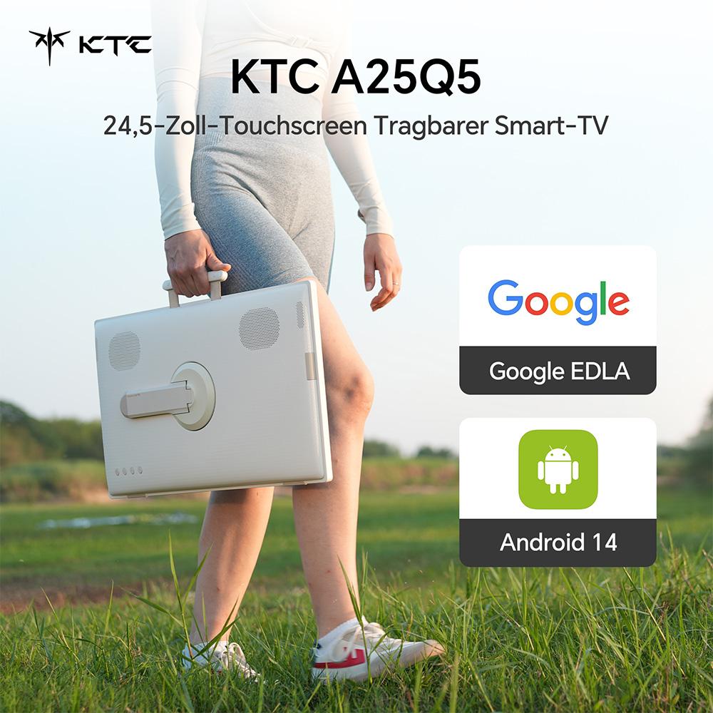 KTC A25Q5 Portable Smart TV 24,5 Zoll FHD, Android 14, Google EDLA, Touchscreen, 5000mAh Akku, 8GB RAM, 128GB Speicher