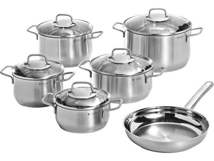 WMF Kochtopfset Brillant, Edelstahl, Metall, 6-teilig, 16 cm,20 cm, 2 L,3.7 L,6.5 L,1.5 L,3 L, rund, kratzfest, rostfrei, geschmacksneutral, säurefest, TransTherm®-Allherdboden, Kochen, Töpfe, Topfsets