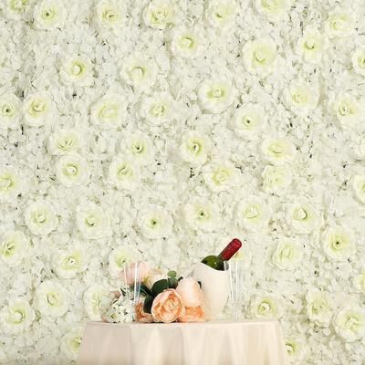 Enova Home 12 Packs 33 Sq ft. Artificial Faux Foliage Wall Mat Panel Hydrangea Roses Flowers Backdrop for Wedding Event Decor