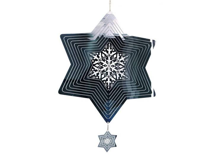 Windspiel Metall 3D-rotierend Edelstahl, Blau, 30x30x30 cm, Dekoration, Gartendeko
