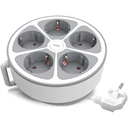Runde Steckdosenleiste 5x Schuko-Steckdosen 2m mit Schalter Plastrol W-30012