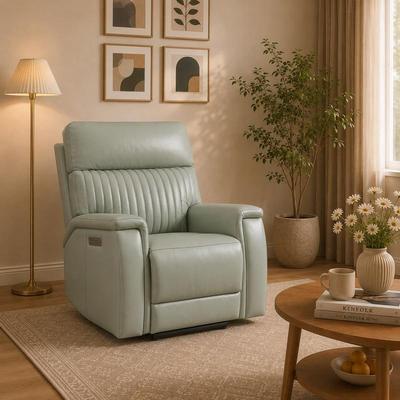 UR livingroom Genuine Leather Zero Gravity Power Reclining Sofa with Headrest, Lumbar & USB, Living Room Set
