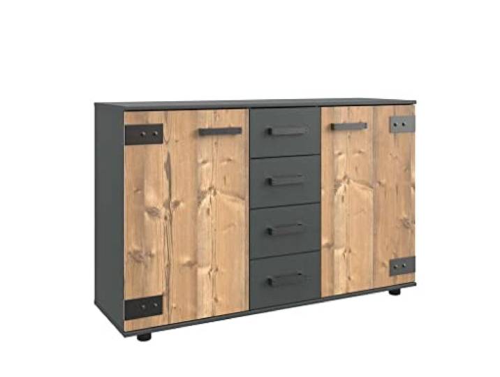 Froschkönig24 Stockholm Kommode Anrichte Sideboard groß Tanne/Grau