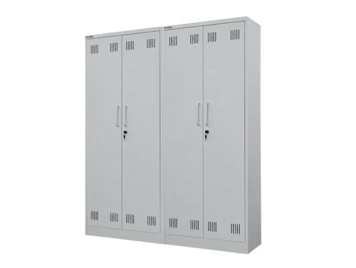 PROREGAL Mega Deal 2x Putzmittelschrank RHINO Metall 170x70x30cm Lichtgrau 2 Türen, abschließbar, 5 Fächer, Kleiderstange, Stahl, Schmal