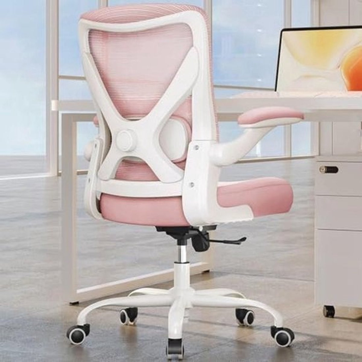Ergonomische Bureaustoel met Lendensteun en Mesh Rug - Comfortabele Gaming- en Kantoorstoel voor Lange Uren (Roze)