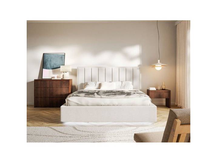 Lit tapissé avec LED - TOGENTS - 180×200 - chenille - beige clair