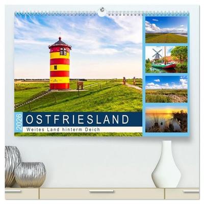 OSTFRIESLAND Weites Land hinterm Deich (hochwertiger Premium Wandkalender 2026 DIN A2 quer), Kunstdruck in Hochglanz