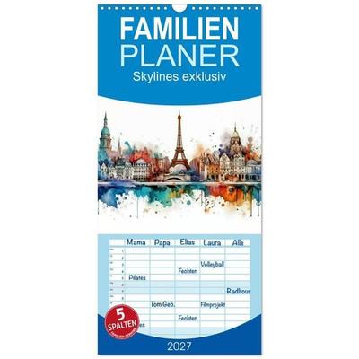 Familienplaner 2027 - Skylines exklusiv mit 5 Spalten (Wandkalender, 21 x 45 cm) CALVENDO