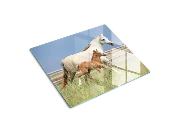 Tulup Glasplatte 60x52 cm Stute mit Fohlen, Beige, Glas, 60x52 cm, Küchenzubehör, Schneidebretter