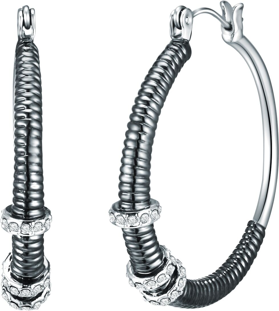 Paar Creolen LULU & JANE "Set: LJ193", silber (silber, weiß), Ohrringe, Damen, 35,9mm, Metall-Legierung