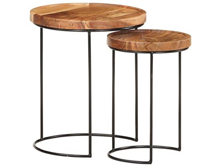 vidaXL Akazienholz Massiv Couchtisch Set 2-TLG. Beistelltisch Satztisch Sofatisch Wohnzimmertisch Kaffeetisch Teetisch Tisch Wohnzimmer Stahl