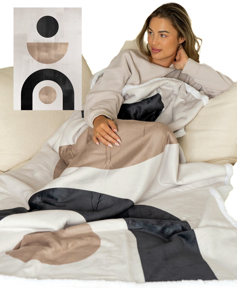 Cosas Plaid met flexibele voetenzak - Fleece en Sherpa - Bruin en Crème - 180 x 130 cm