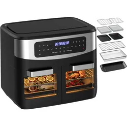 12L XL Airfryer Heißluftfritteuse 2600W Doppelzone mit Sichtfenster & Touchscreen, 360° Heißluft, 10 Programme, fettarm Kochen für Familien