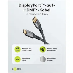 goobay DisplayPort auf HDMI-Kabel 4K - 3 m grau