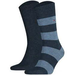 TOMMY HILFIGER Herren Socken, 2er Pack - Rugby Sock, Strümpfe, Streifen, uni/gestreift Blau Denim / 39-42