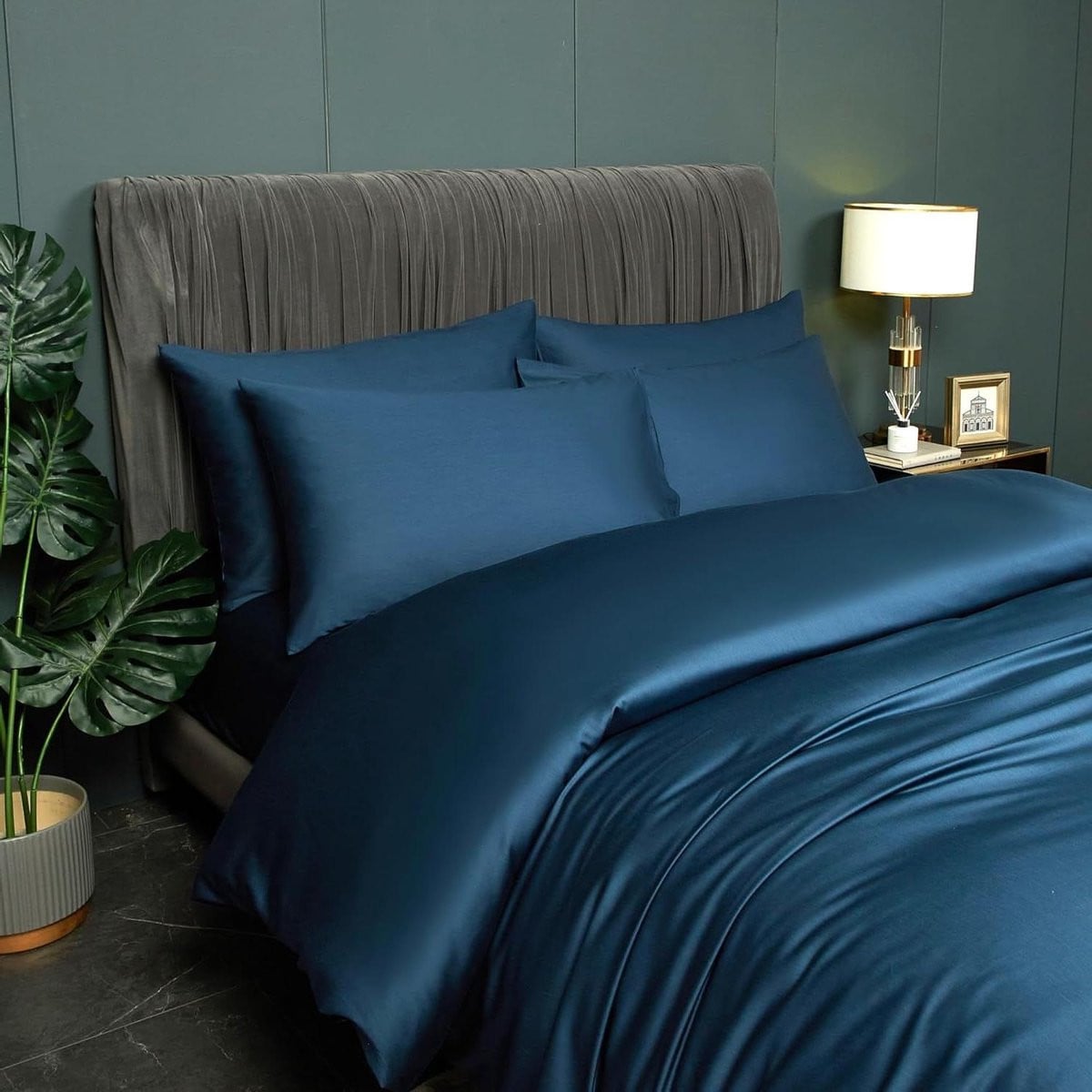 Bamboe Dekbedovertrekset Donkerblauw - Natuurlijk Lyocell Beddengoed - 155x220 cm met 2x 80x80 cm kussenslopen