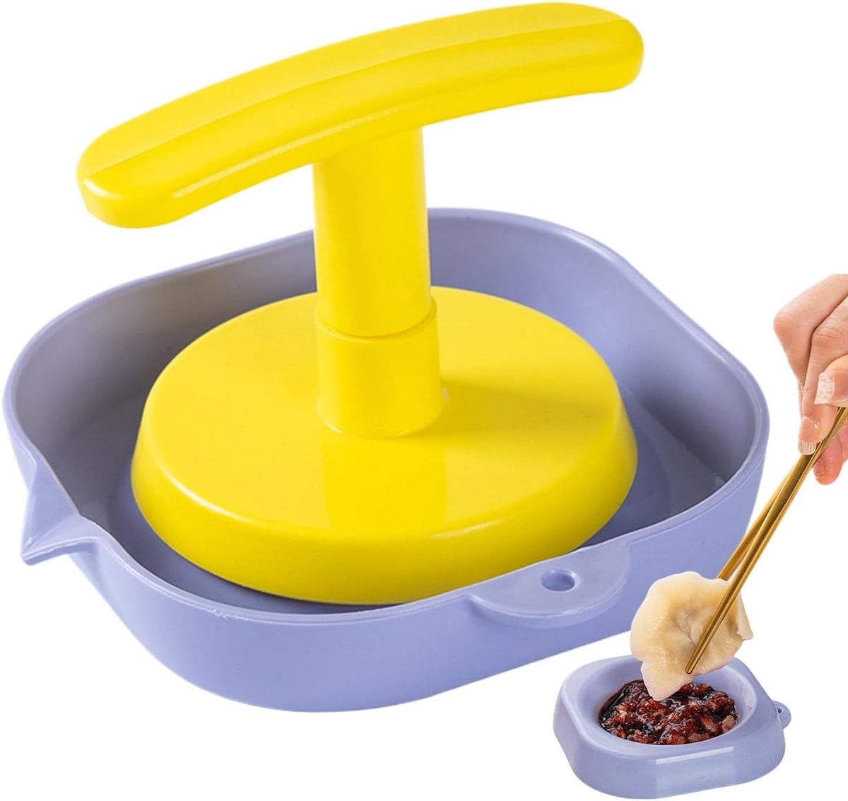 Multifunctionele handmatige knoflookpers en groentehakmachine, geel, rond