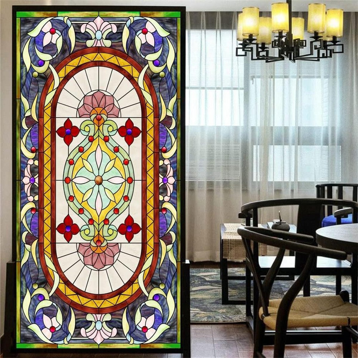 Raamfolie Glas-in-lood Decoratieve Sticker Zwart - 40 x 60 cm