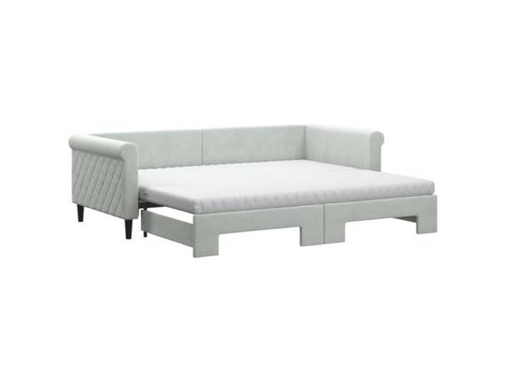 KTHLBRH Ausziehbares Schlafsofa, hellgrau, 90 x 200 cm, Samt 2 Schaumstoff-Matratzen, Gestell aus Holz und Metall, inkl. Lattenrost, modernes Design, hellgrau, Montage