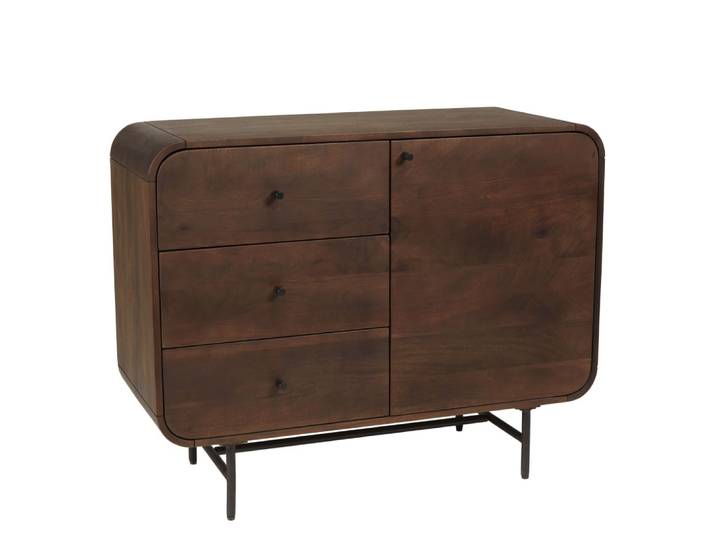 Buffet design bois foncé 1 porte 3 tiroirs