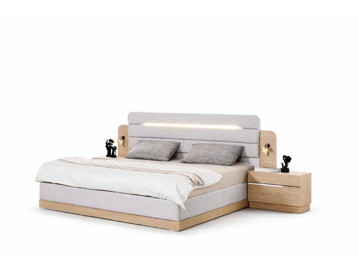 JVmoebel Schlafzimmer-Set Weiße Schlafzimmer Garnitur Designer Polsterbett LED Beleuchtung 3tlg, (3-tlg), Made in Europa