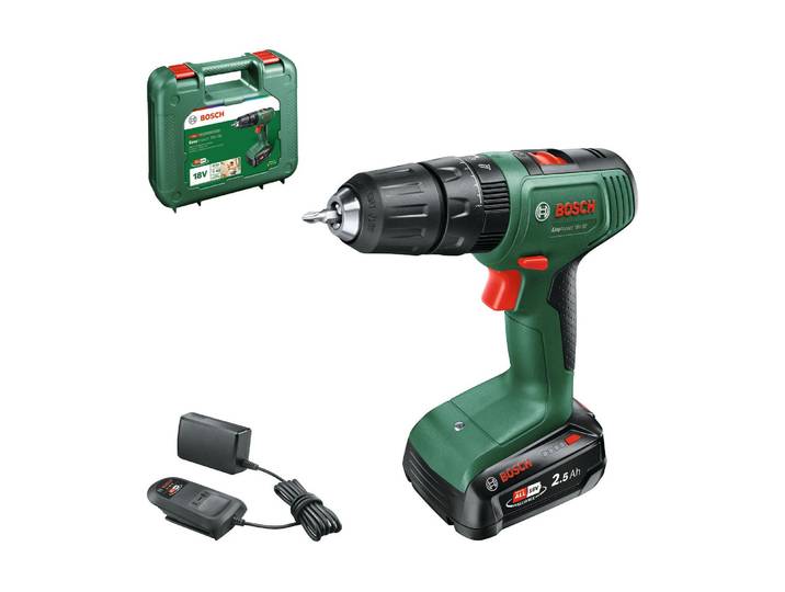 Akku-Schlagbohrschrauber BOSCH EasyImpact 18V-38, mit 1 x 2,5Ah Batterie & Ladegerät im Koffer , grün, B:261mm H:216mm L:57mm, Bohrmaschinen, Akku-Schlagbohrschrauber, Kompaktester und leichtester seiner Art