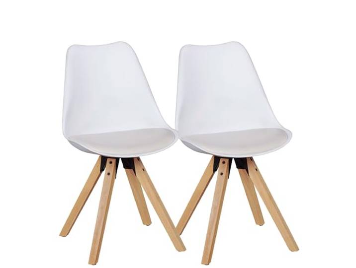 Wohnling 2er Set Retro Esszimmerstuhl Lima weiß, Polsterstuhl Skandinavisch Rückenlehne, Küchenstuhl Kunstleder gepolstert