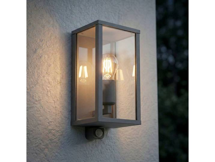 Applique d'extérieur Peldar, 26 cm, anthracite/transparent, capteur, IP44 - Lindby - Terrasse - Moderne - Aluminium - À ampoule unique