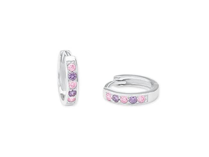 AMOR - Kinder Ohrringe 925 Silber - mit Zirkonia Stein - Creole - AMR-E0057