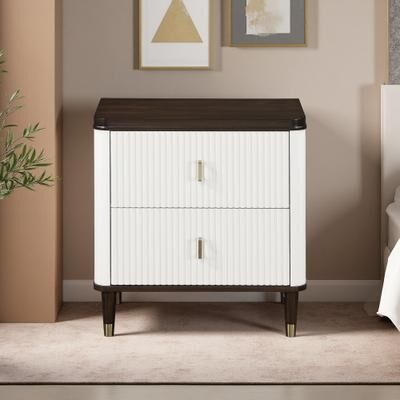 ZWYO HOSIMU "27""H Nightstand with Wood Material, 2 Drawer Storage Cabinet, USB Port, Metal Glide Drawer, Dovetail Construction, Safety Stop"