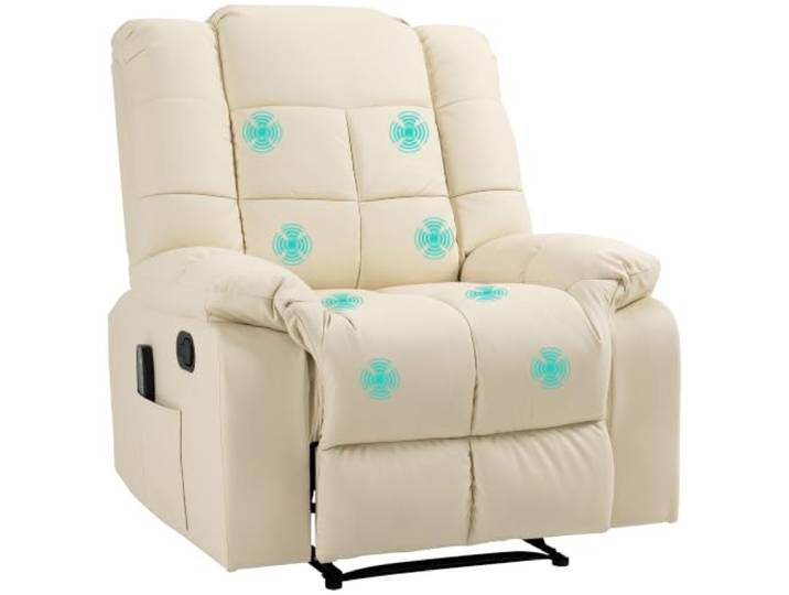 HOMCOM Relaxsessel Massagesessel mit Liegefunktion Vibration Cremeweiß