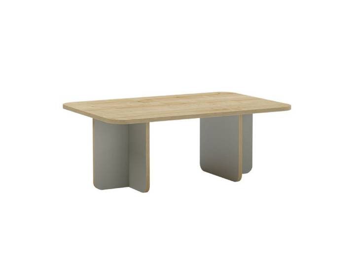 Table basse rectangulaire en mélaminé plateau imitation bois et piètement vert sauge - HESTIA