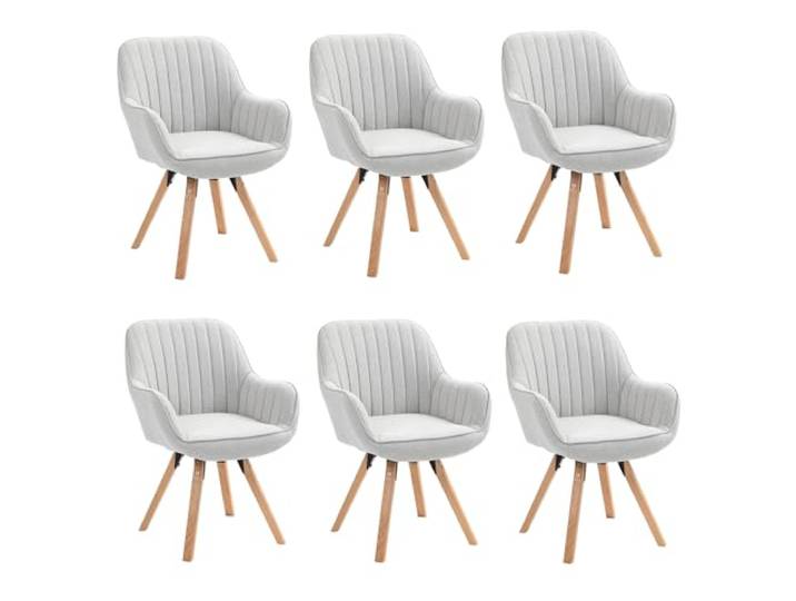 MEUBLE Cosy Esszimmerstühle Drehbar 6er Set Küchenstuhl Polsterstuhl Drehstuhl mit Armlehne Sessel Schminkstuhl aus Stoff Massivholzbeine für Esszimmer Wohnzimmer Arbeitszimmer, Beige