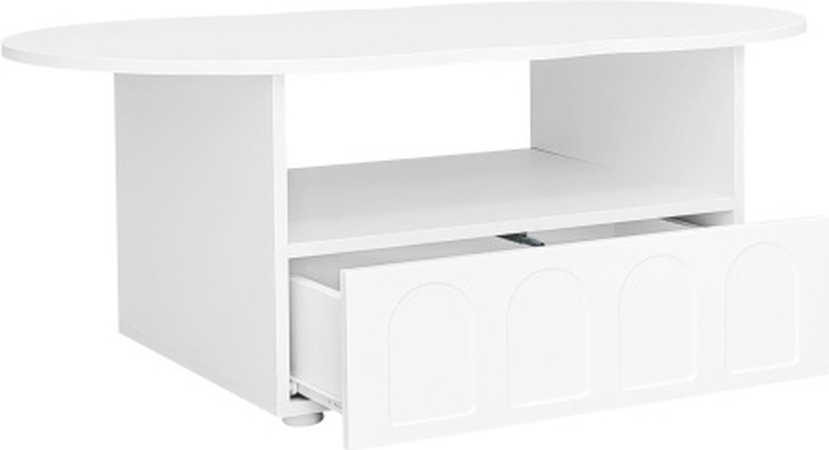 Wolkvormige salontafel wit met lade en opbergruimte