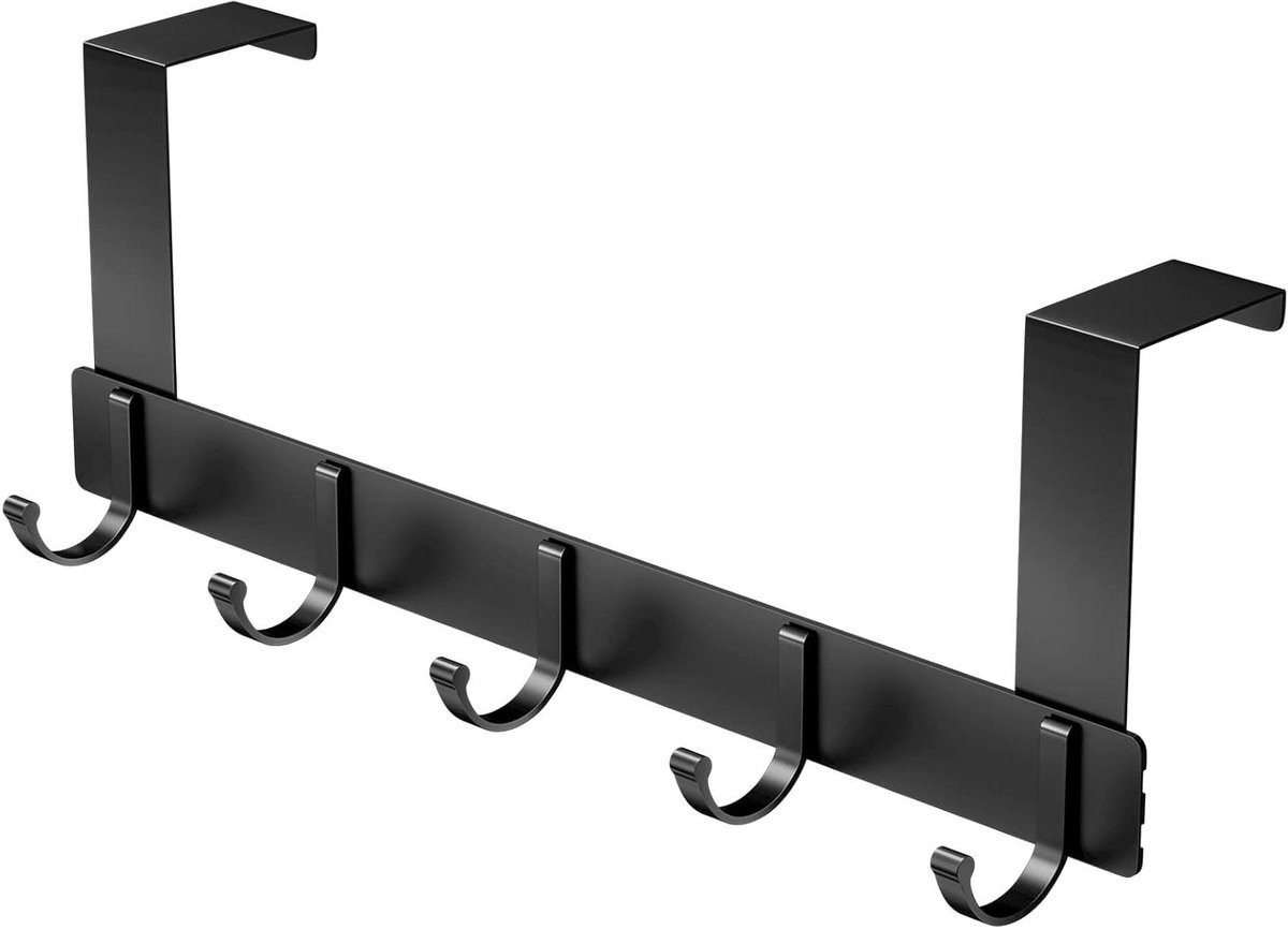 Zwarte deurkapstok met haken voor kleding, ruimtebesparende deurhanger zonder boren, 325 cm