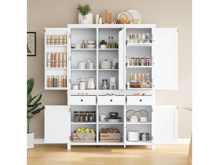 twwhyg Moderner großer Küchenschrank mit 6 Türen, Holzschrank(White-6ds)