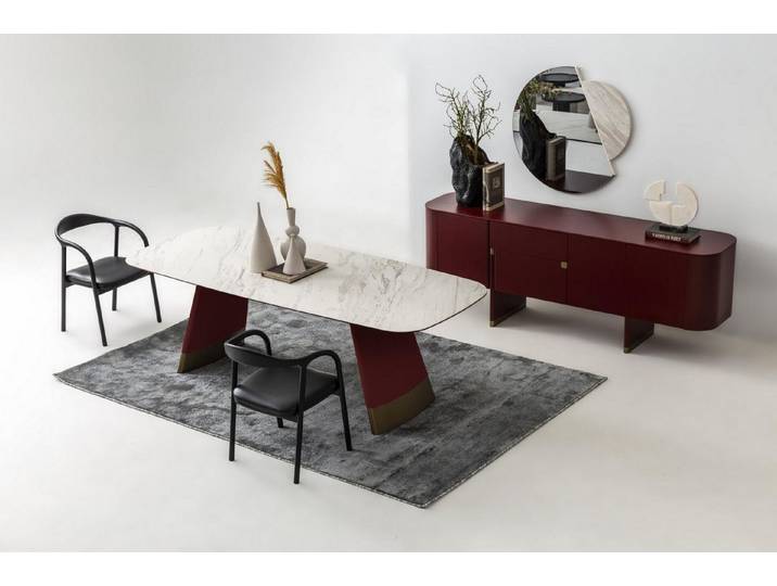 Xlmoebel Esstisch Stilvolles rot-schwarzes Wohnzimmer set Esstisch Stühle Sideboard (Esstisch Set, 5-St., 1 Tisch, 4 Stühle)