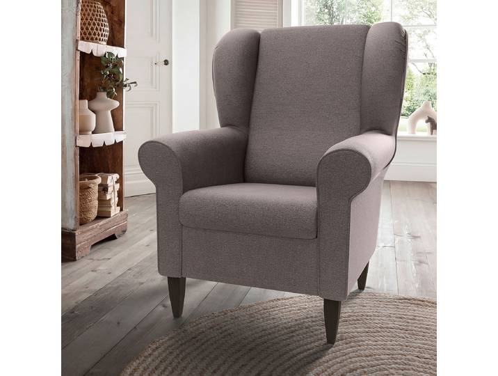 Sessel mit optionalem Hocker Braun Webstoff Fjola ohne Hocker 80 x 102 x 86cm
