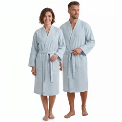 NYVI Bademantel NYVISpa Waffelpique - Unisex Saunamantel für Damen & Herren aus 100% Baumwolle - luftig leichter & atmungsaktiv Größe:S;Farbe:Hellblau